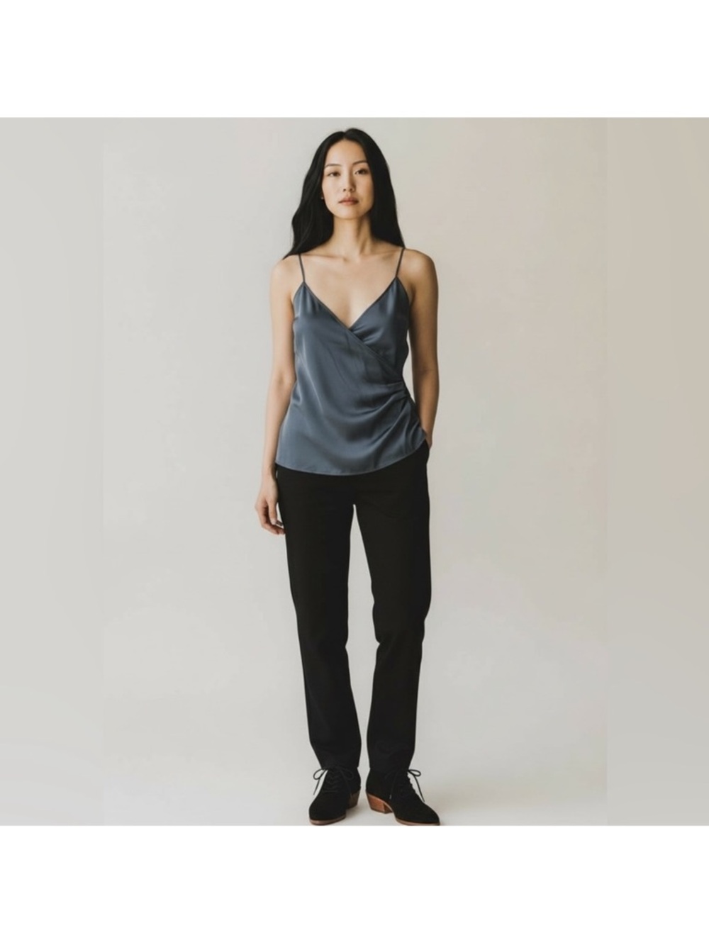 NWT Zara classic sleek spaghetti strap faux wrap teal camisole tank top medium
